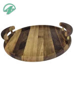 سینی دایره ای _چوب گردو -دسته چوبی - 5102