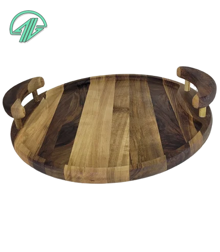 سینی دایره ای _چوب گردو -دسته چوبی - 5102