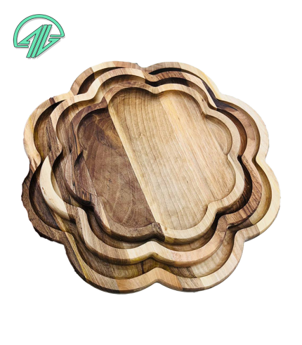 سینی سه تکه -چوب گردو - طرح برگ گل- 5106